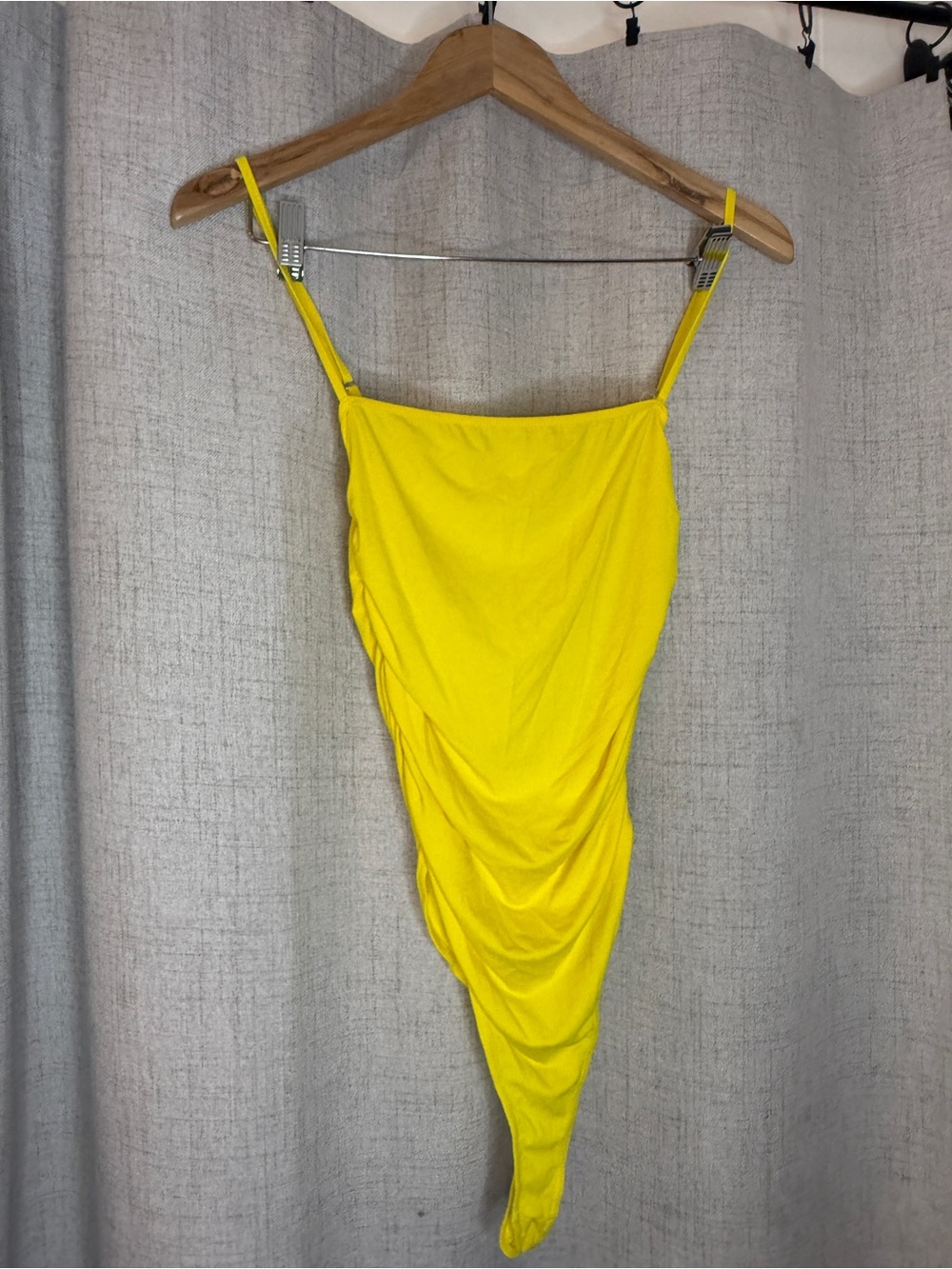 Lovers + Friends Yellow Draped Asymmetric Bodysuit